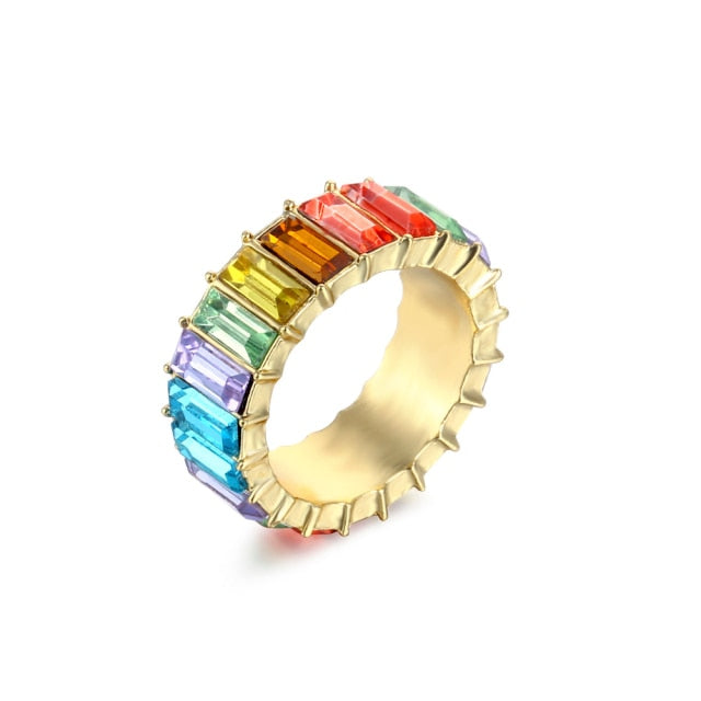 Colorful Rainbow Zircon Wide Rings