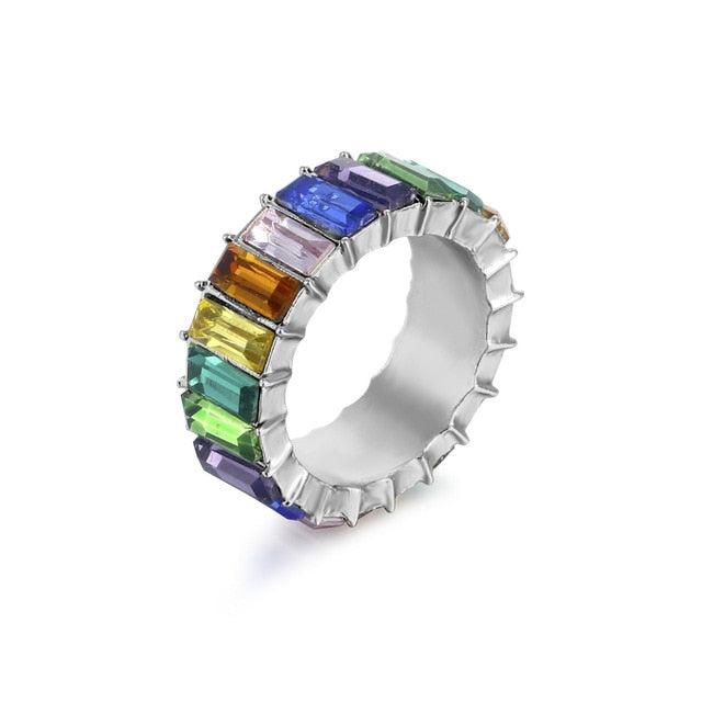 Colorful Rainbow Zircon Wide Rings