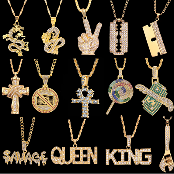 Hip Hop Chain Necklace Rock Iced Out Bling Pendant