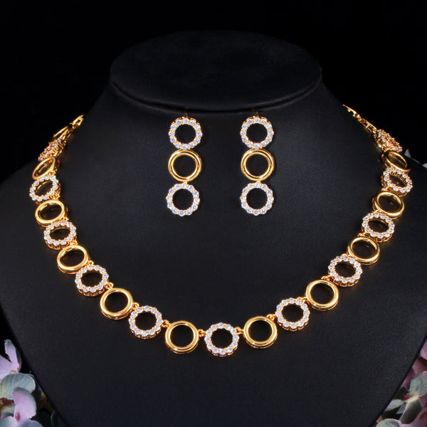 Round Cubic Zirconia Chain African Dubai Gold Color  Jewelry Set