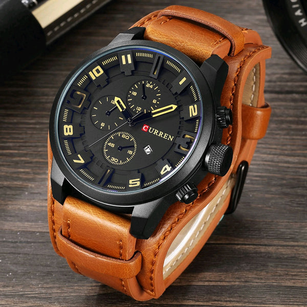 Quartz Mens Watches Fashion Leather Strap Men Watch