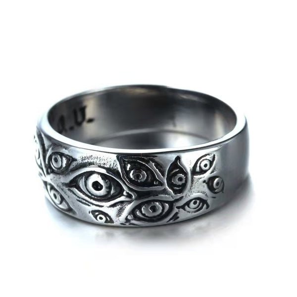 Vintage Rock Punk Carved Eyes Mens Ring