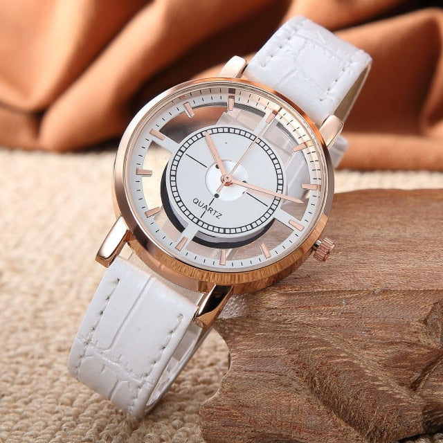 hollow out strap watch not mechanical expression couple table