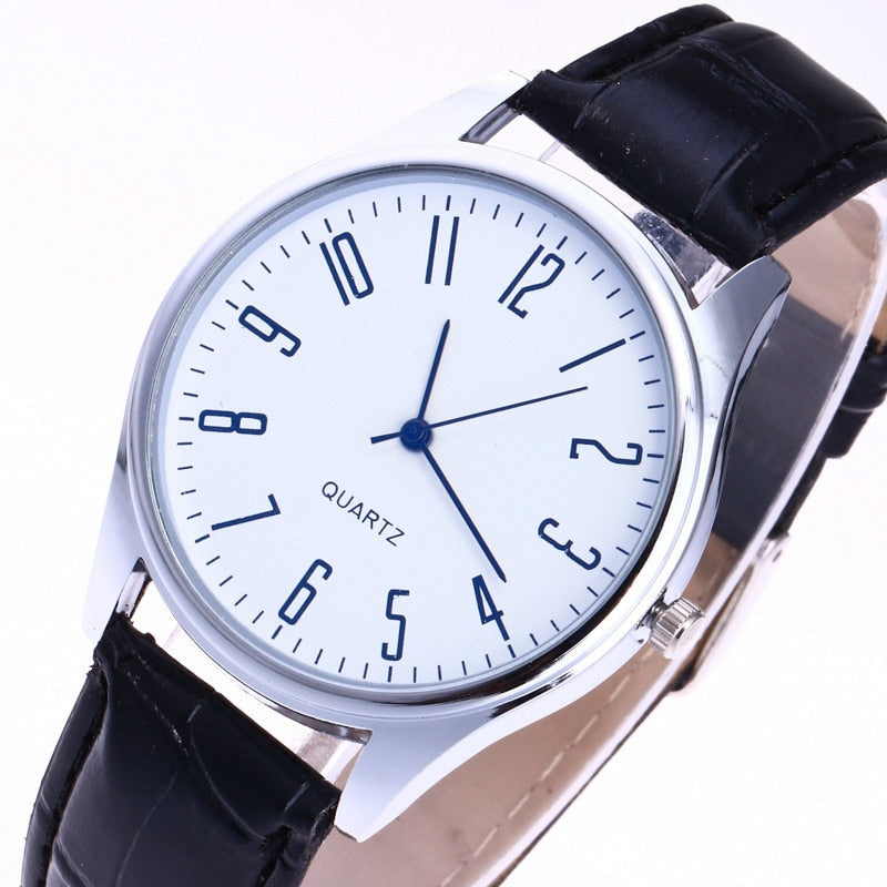 Mens Watches Simple Letters Casual Leather Waterproof Quartz Wristwatches