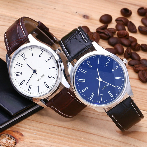 Mens Watches Simple Letters Casual Leather Waterproof Quartz Wristwatches