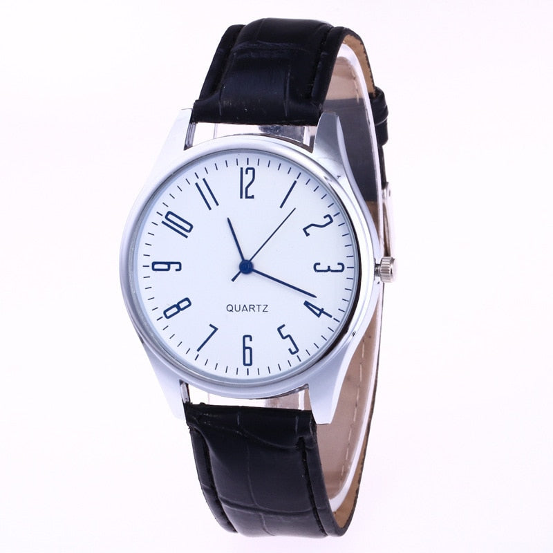 Mens Watches Simple Letters Casual Leather Waterproof Quartz Wristwatches