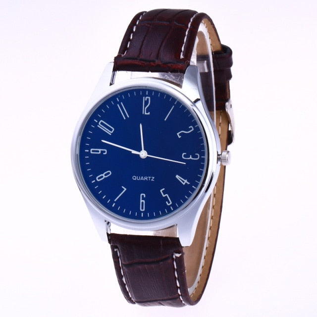 Mens Watches Simple Letters Casual Leather Waterproof Quartz Wristwatches