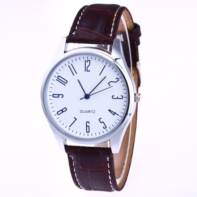 Mens Watches Simple Letters Casual Leather Waterproof Quartz Wristwatches