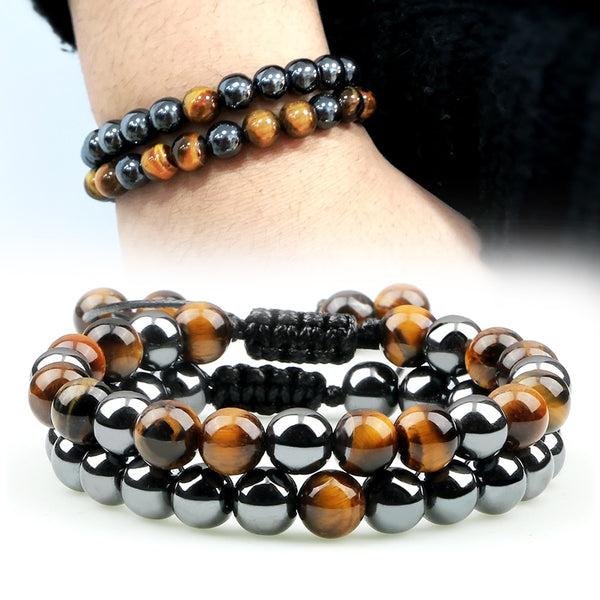 2pcs Hematite Tiger Eye Beads Bracelets