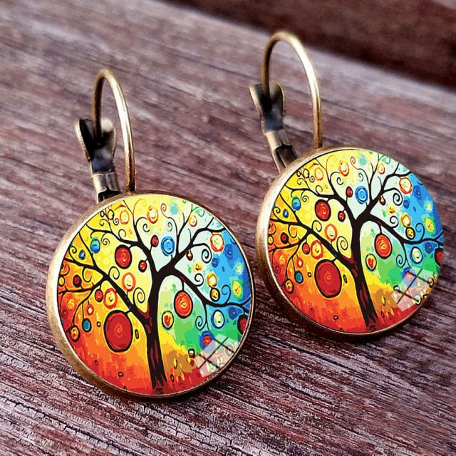 Colorful House and Tree Women Stud Earring