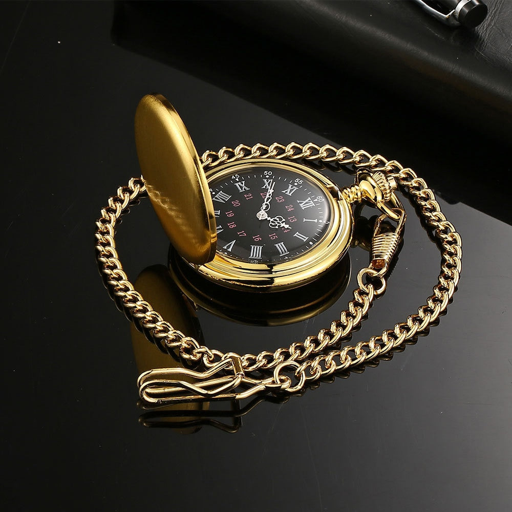 Personalized Retro Smooth Men Black Pocket Watch