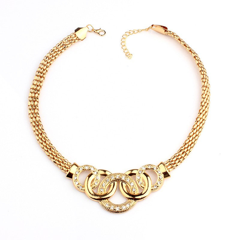 Classic Round Gold Color  Rhinestone Jewelry Sets