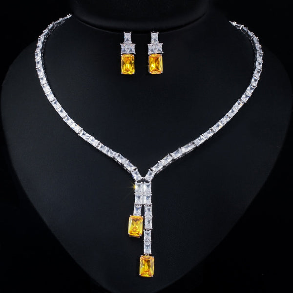 Zircon Womens Wedding Necklace Jewellery Set