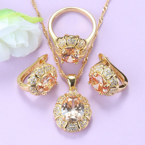 Vintage Style Champagne Stone Flower Jewelry Sets