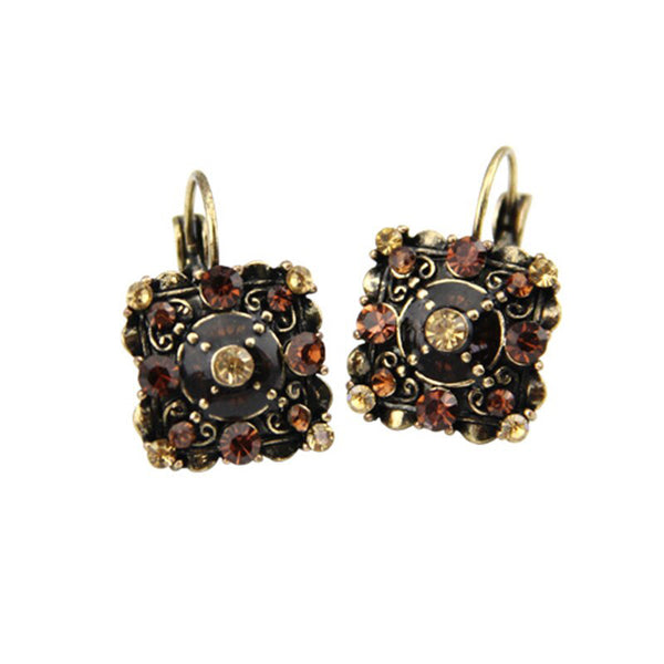 Vintage Square-shaped Crystal Rhinestones Statement Clip Earrings