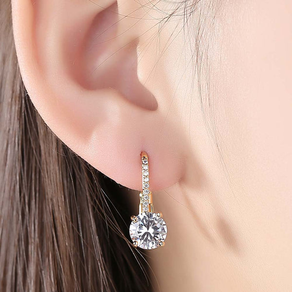 Yellow Gold Color Clear Brilliant AAA Zircon Jewelry Fashion Clip Earrings