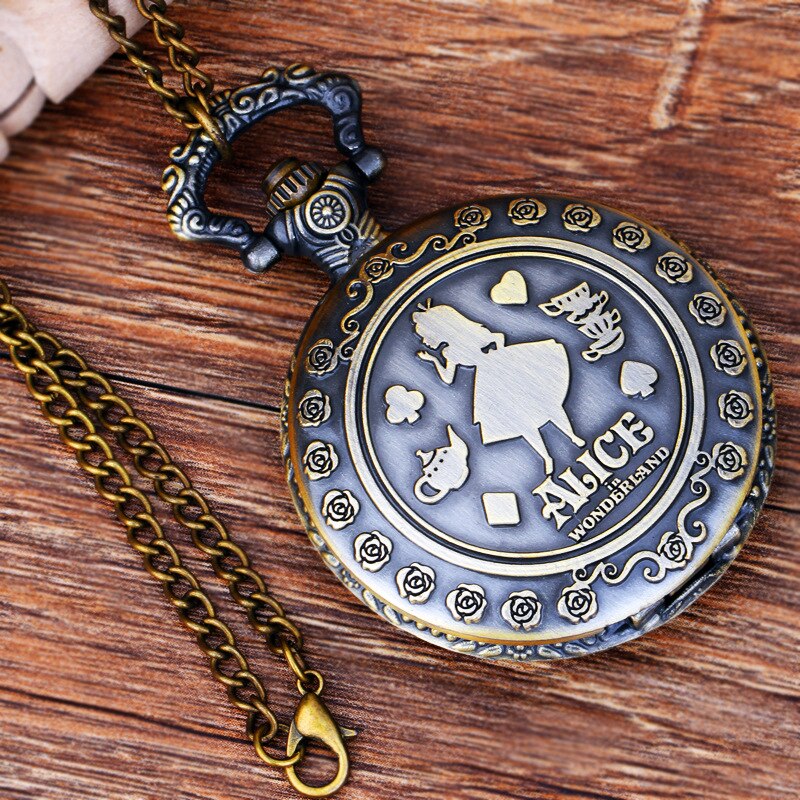 Retro Alice in Wonderland Theme Bronze Quartz Pocket Watches