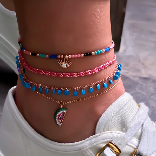 Boho 4pcs/sets Colorful Beaded Anklets