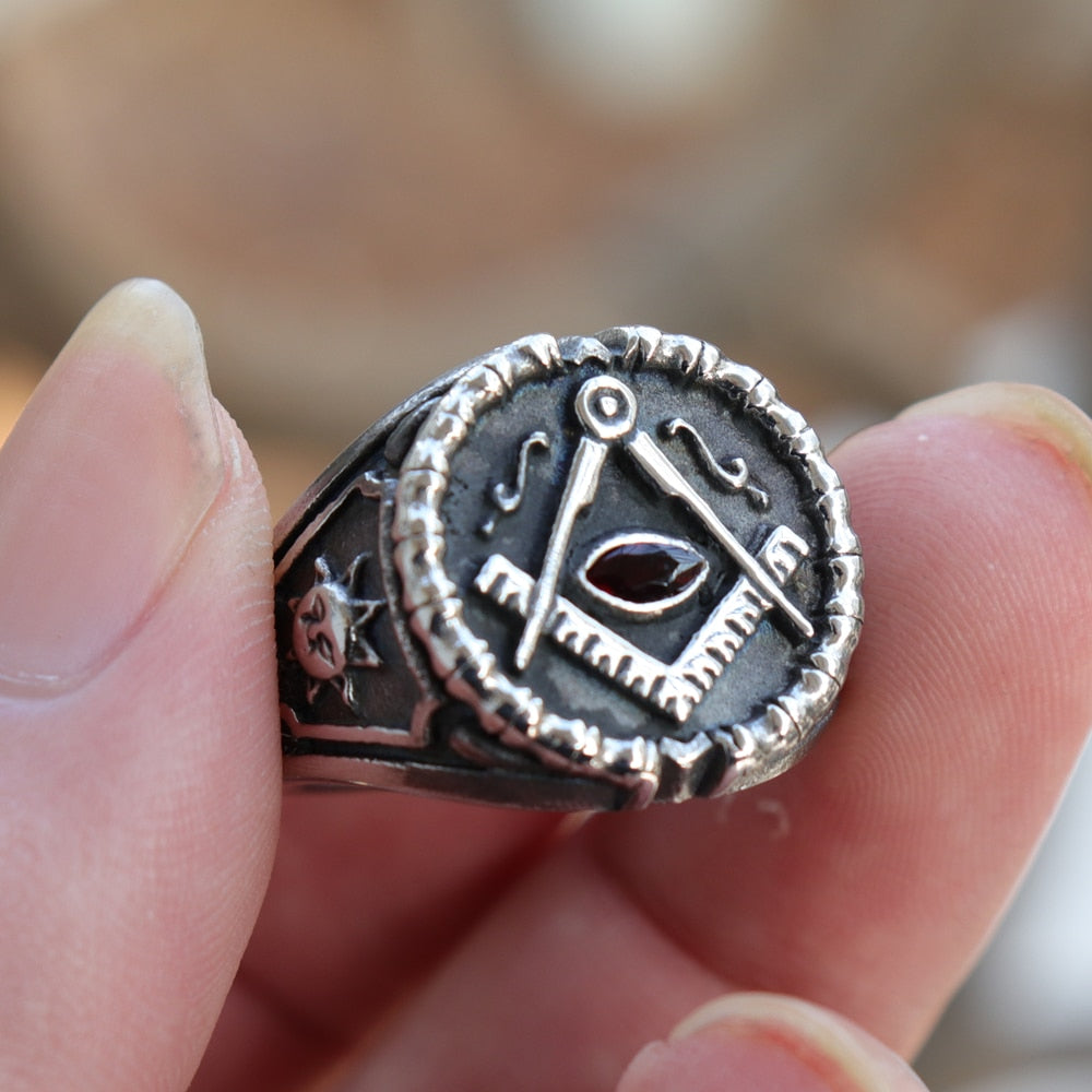 Men 39’s Retro Freemason Symbol Stainless Steel Ring