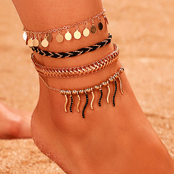 4Pcs/set Fashion Beach Foot Jewelry Leg Chain Anklets For Women