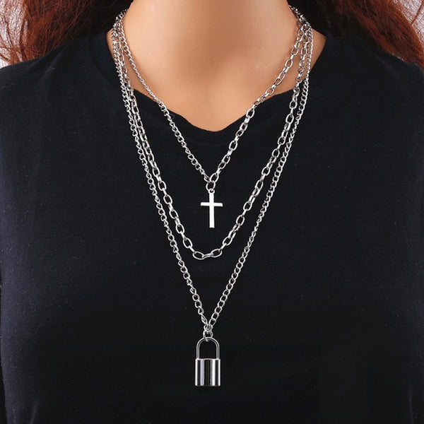 Cute Simple Chain Link Lock Necklace Pendant