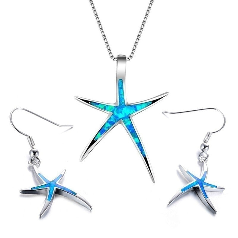 Exquisite Starfish Design Blue Jewelry Set