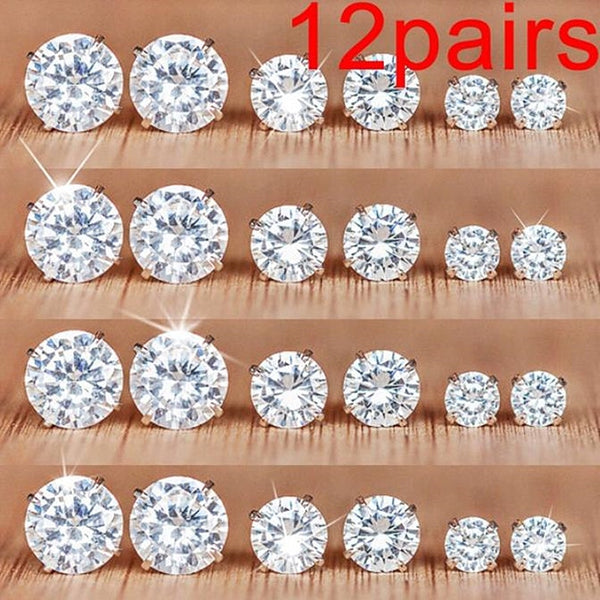 6/12 Pairs Classic Fashion Color CZ Element Stud Earrings