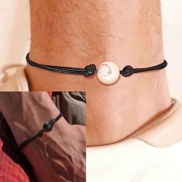 ANKLET FOR MEN STONE BEAD BLACK CORD GIFT