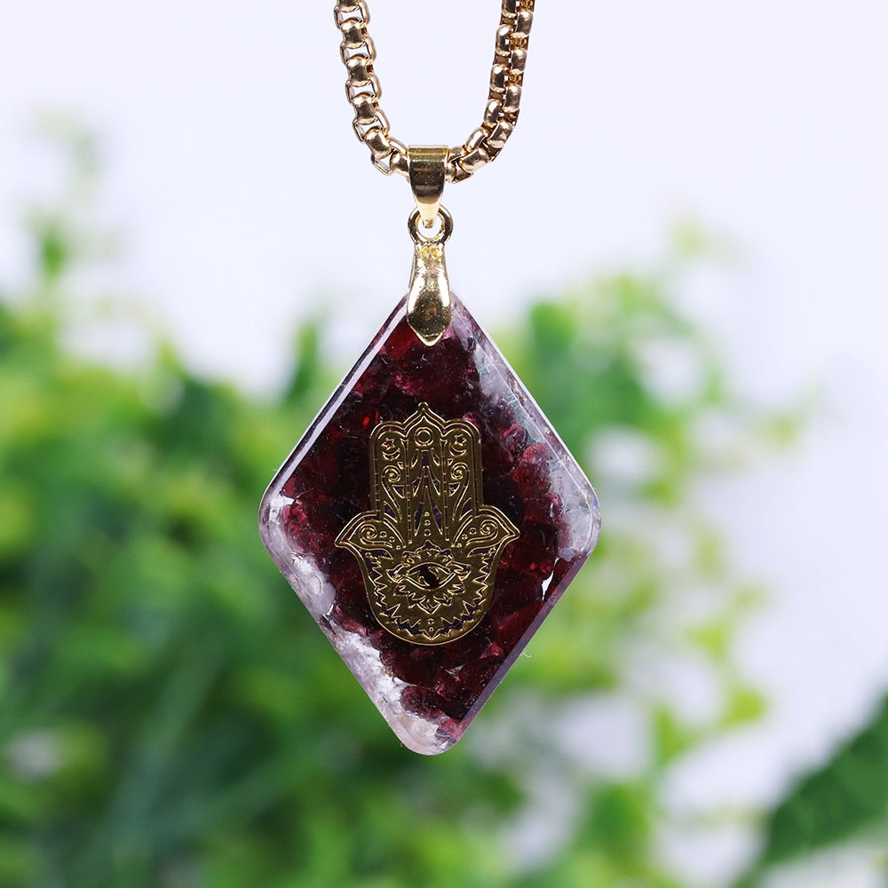 Natural Garnet  Necklace-Orgonite Pendant