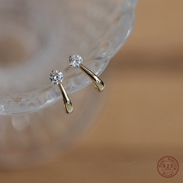 925 Sterling Silver European Simple Crystal Arc Stud Earrings