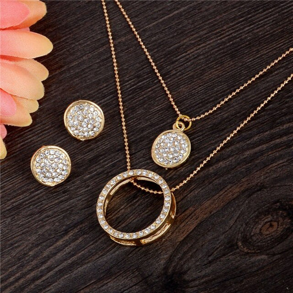 Exquisite Full CZ Crystal Pendants Necklace Earrings Sets