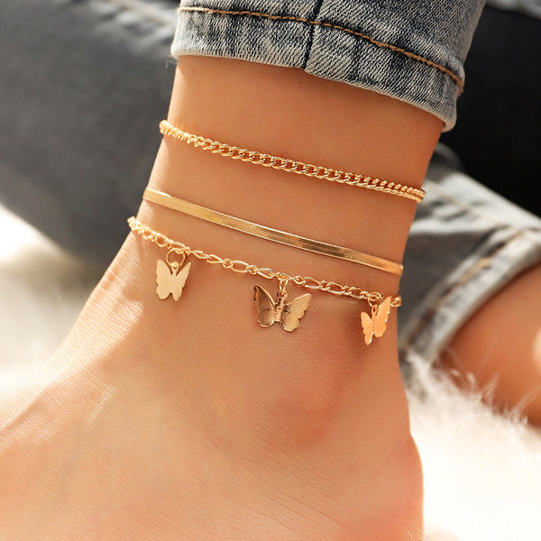 3Pcs/Set Fashion Butterfly Anklet Set for Women