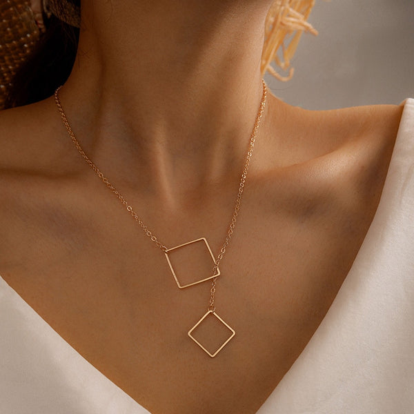 simple Design Hollow Square Pendant Necklace