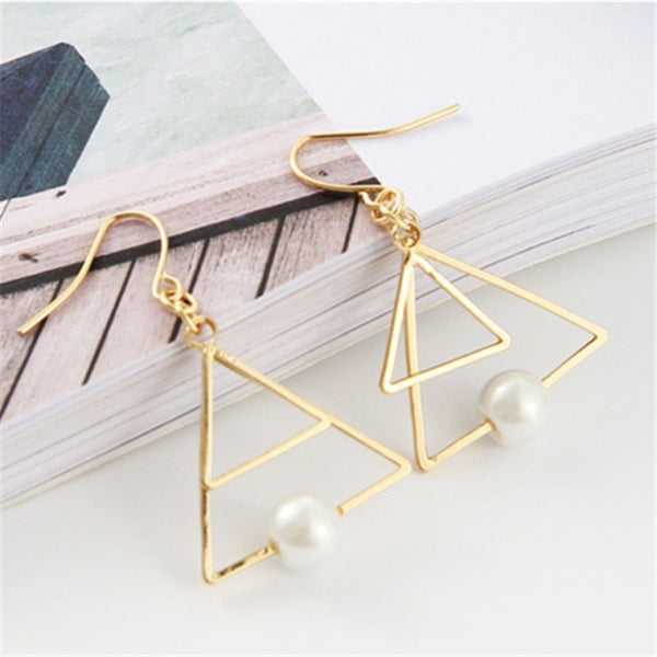 Vintage Hollow Out Triangle Marble Round Beads Leaf Earrings