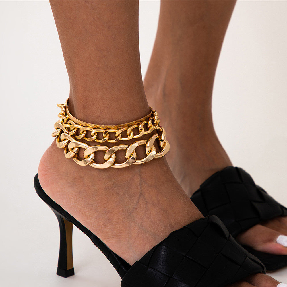 Vintage Punk Multilayer Chunky Chain Anklets For Women