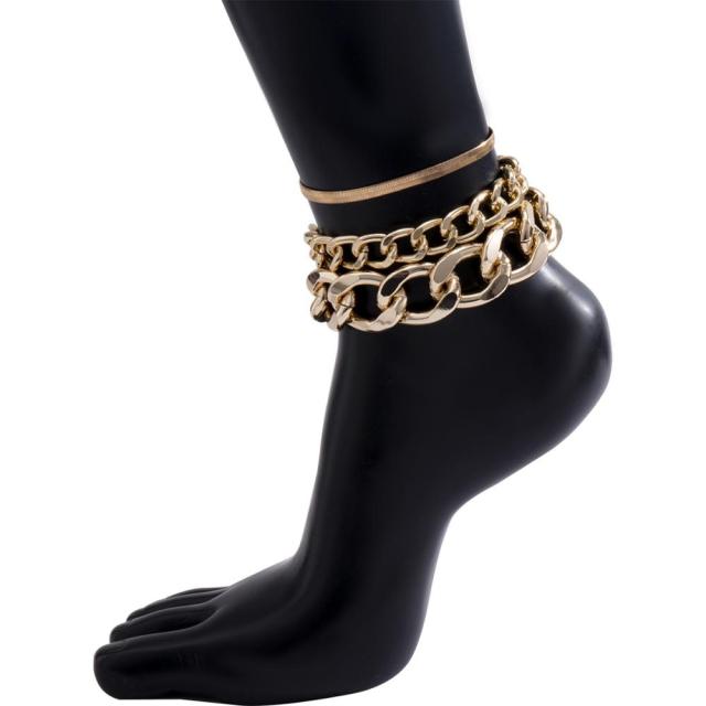 Vintage Punk Multilayer Chunky Chain Anklets For Women