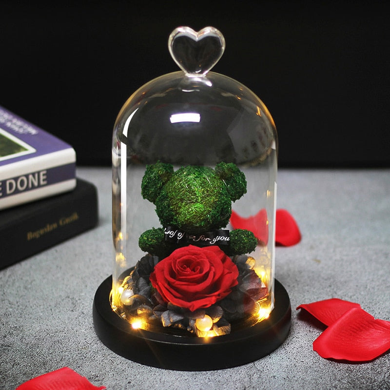 Christmas Gift Beauty And The Beast Rose In Glass Dome Dried Flower Decoration