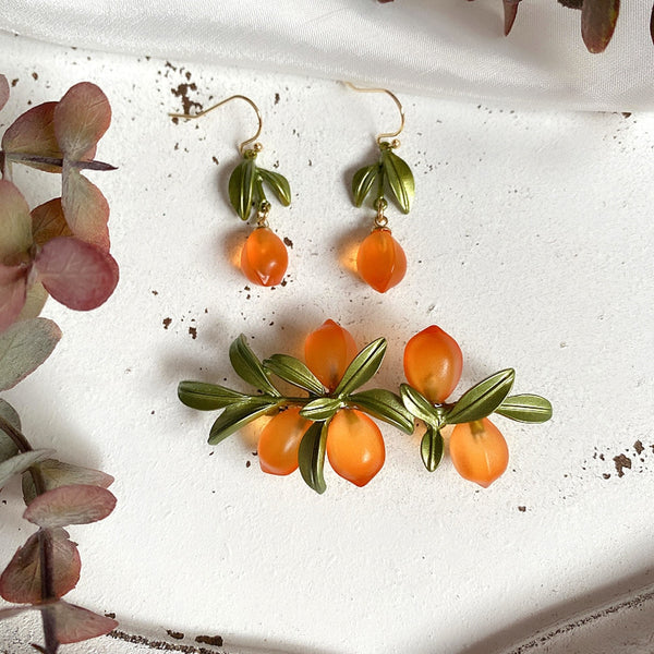 Dangle Drop Earrings Orange Glass Brooches