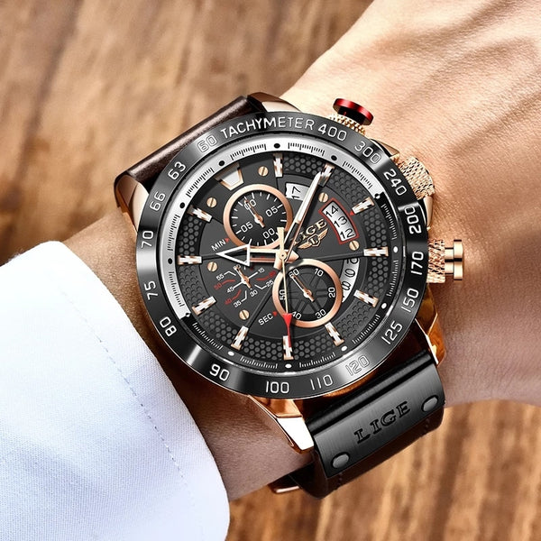 24Hour Moon Phase Men Watch Sport Waterproof Quartz Chronograph+Box