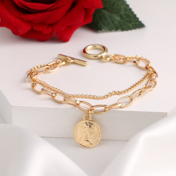 Women's Portrait Thick Chain Pendant Bracelet