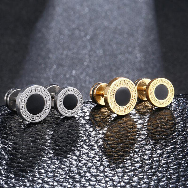 Men Ear Piericng Black Stone Gold Silver Color Face Stud Earring Jewelry