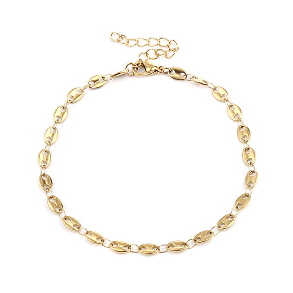 Unique Stainless Steel Anklet Gold Color Coffee Bean chain Anklet