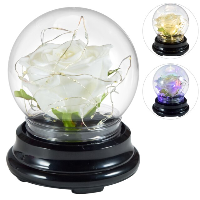 2 LED Mode Lighte Eternal Rose Preserved Flower In Glass Dome  Mothers Day Birthday Gift