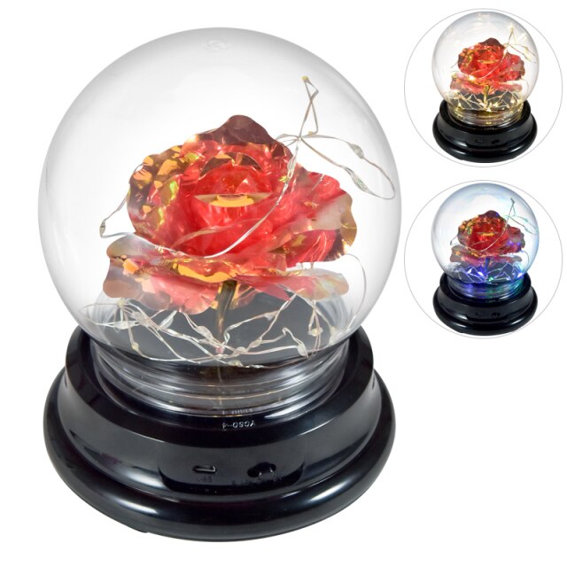 2 LED Mode Lighte Eternal Rose Preserved Flower In Glass Dome  Mothers Day Birthday Gift