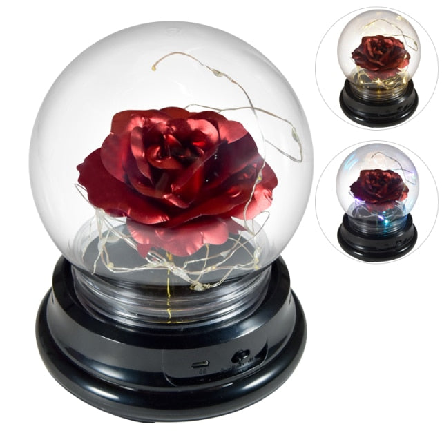 2 LED Mode Lighte Eternal Rose Preserved Flower In Glass Dome  Mothers Day Birthday Gift