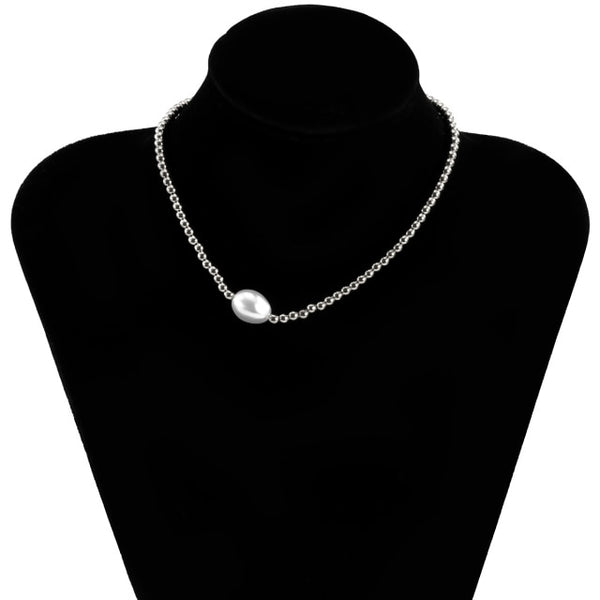 Separable 2 Layered White/Black Beads Necklaces