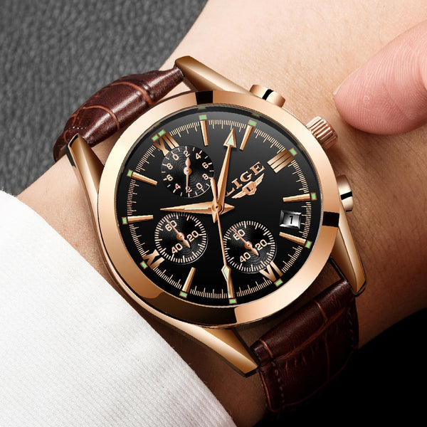 Luxury Military Quartz Watch Premium Leather Waterproof Sport Chronograph Watch