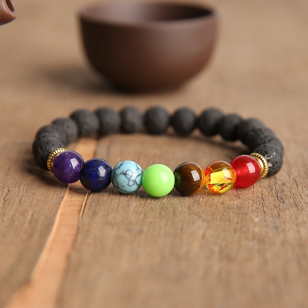 7 Chakra  Lava Stone Bracelet