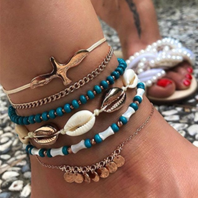 Boho 4pcs/sets Colorful Beaded Anklets