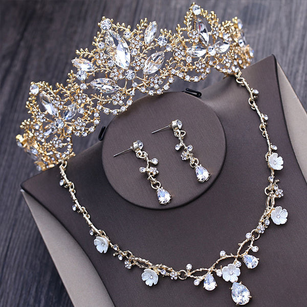 Baroque Light Gold Crystal Bridal Jewelry Sets